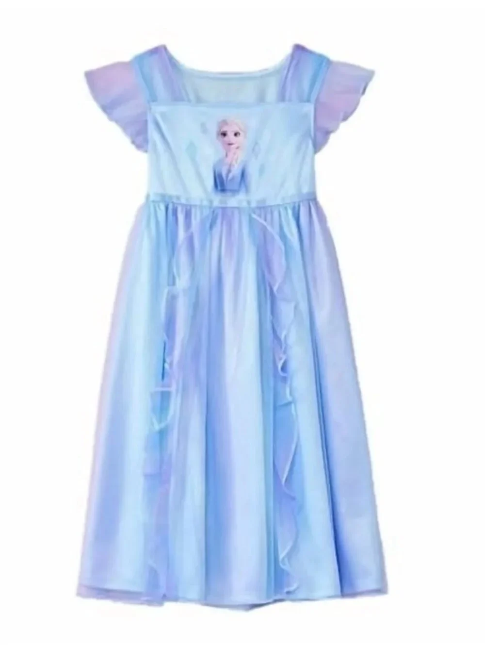 Disney Frozen Elsa Blue Purple Ombre Tulle Flutter Sleeve Nightgown Dress 2T